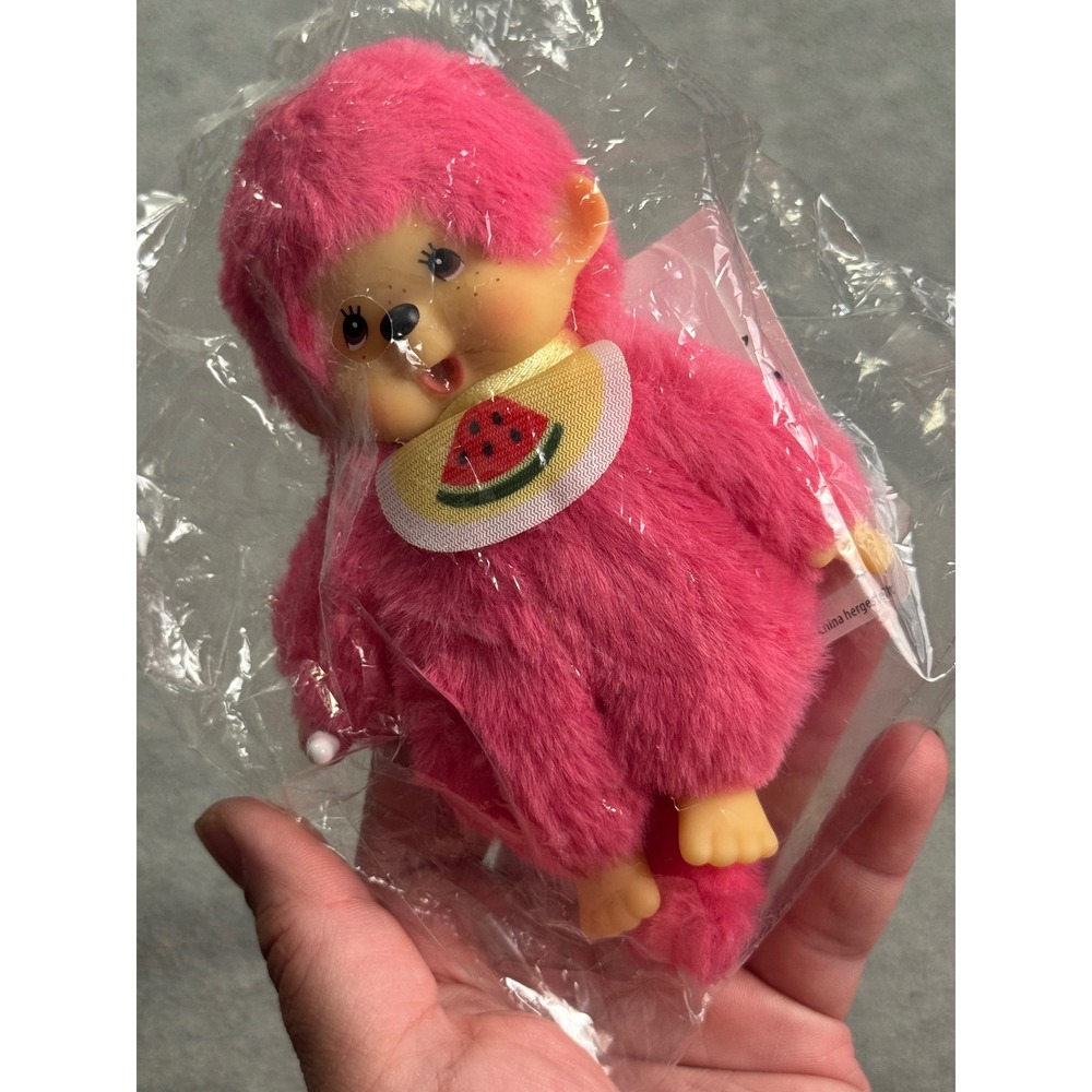 Monchhichi Colors Sekiguchi Pink Monkey Plush Watermelon Bib 252350 NWT 5"